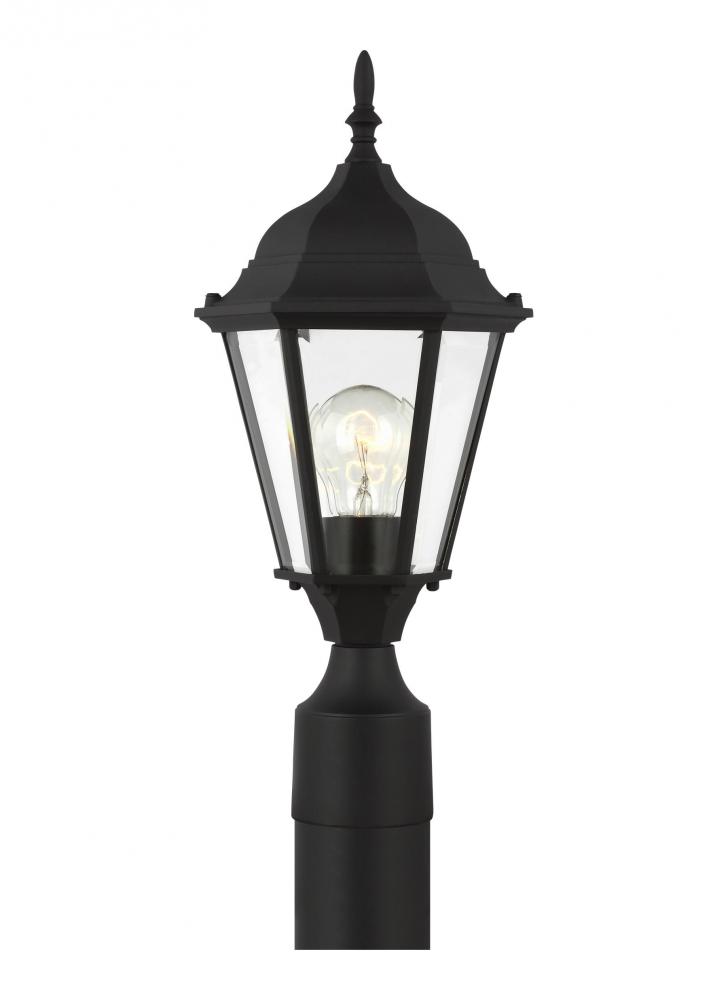 Bakersville traditional 1-light outdoor exterior post lantern in black finish with clear beveled gla