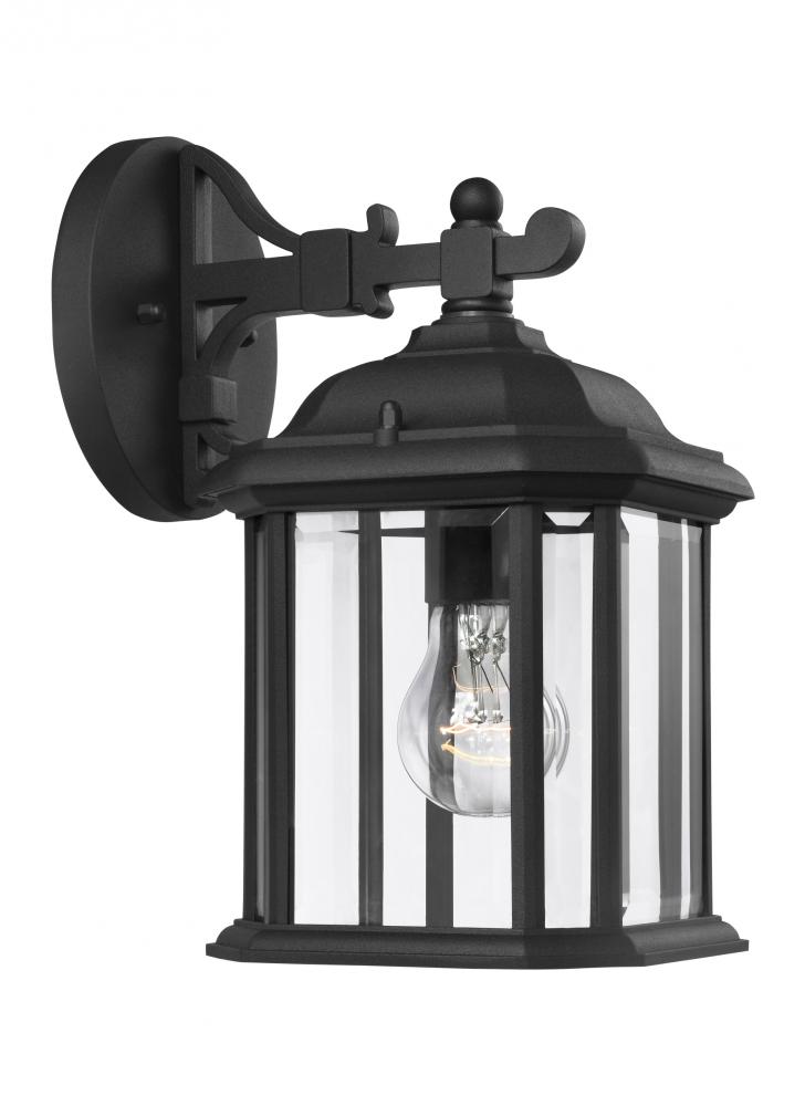 Kent traditional 1-light outdoor exterior small wall lantern sconce in black finish with clear bevel