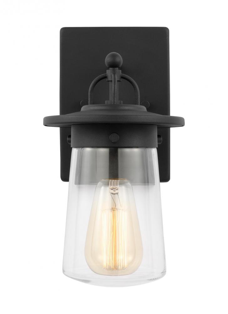 Tybee casual 1-light LED outdoor exterior small wall lantern sconce in black finish with clear glass