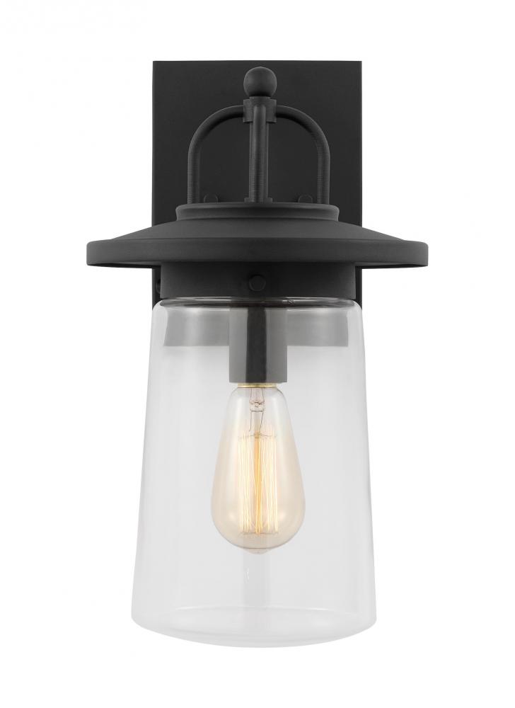 Tybee casual 1-light LED outdoor exterior medium wall lantern sconce in black finish with clear glas