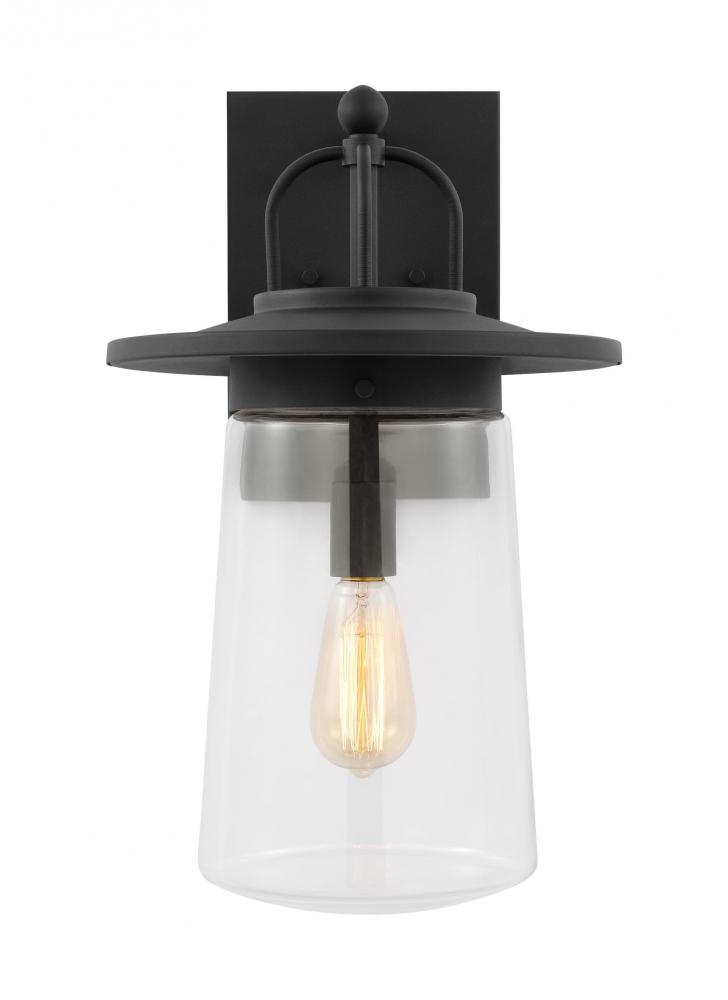 Tybee casual 1-light LED outdoor exterior large wall lantern sconce in black finish with clear glass