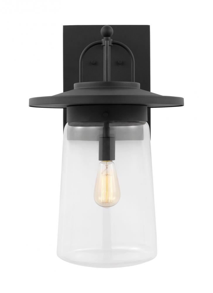 Tybee casual 1-light LED outdoor exterior extra large wall lantern sconce in black finish with clear