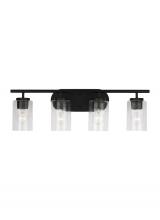 Generation Lighting 41173-112 - Oslo dimmable 4-light wall bath sconce in a midnight black finish with clear seeded glass shade