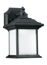 Generation Lighting 89101-12 - Wynfield traditional 1-light outdoor exterior wall lantern sconce in black finish with frosted glass
