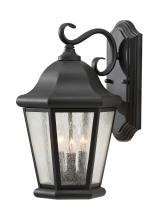 Generation Lighting OL5902BK - Martinsville traditional 3-light outdoor exterior large wall lantern sconce in black finish with cle