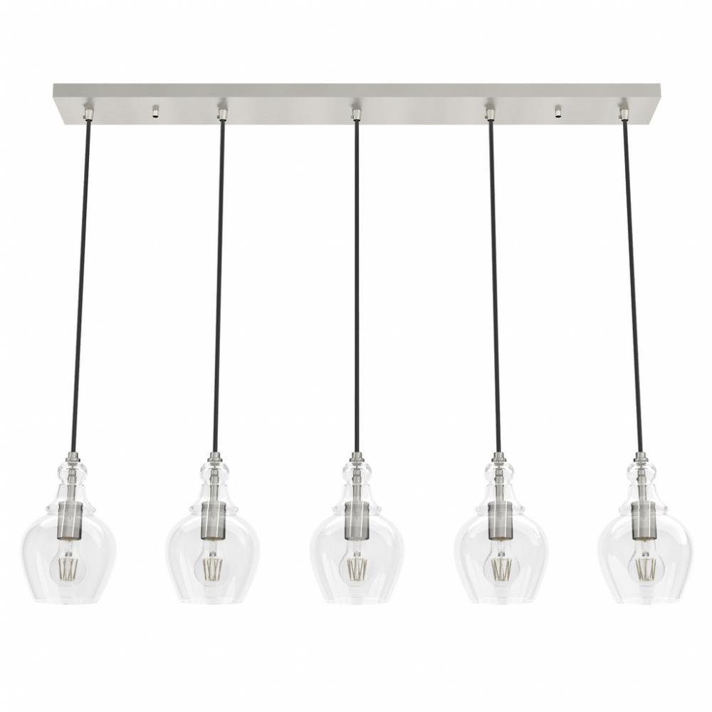 Hunter Maple Park Brushed Nickel with Clear Glass 5 Light Pendant Cluster Ceiling Light Fixture