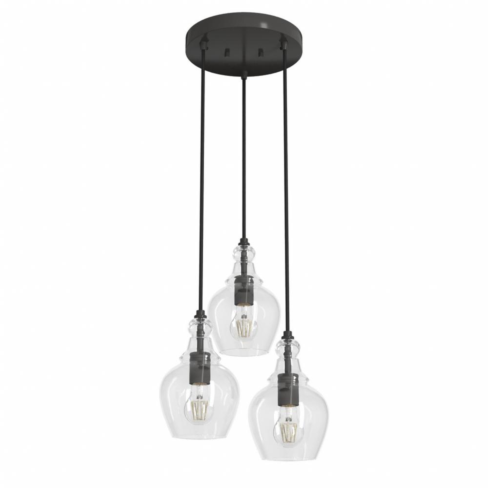 Hunter Maple Park Noble Bronze with Clear Glass 3 Light Pendant Cluster Ceiling Light Fixture