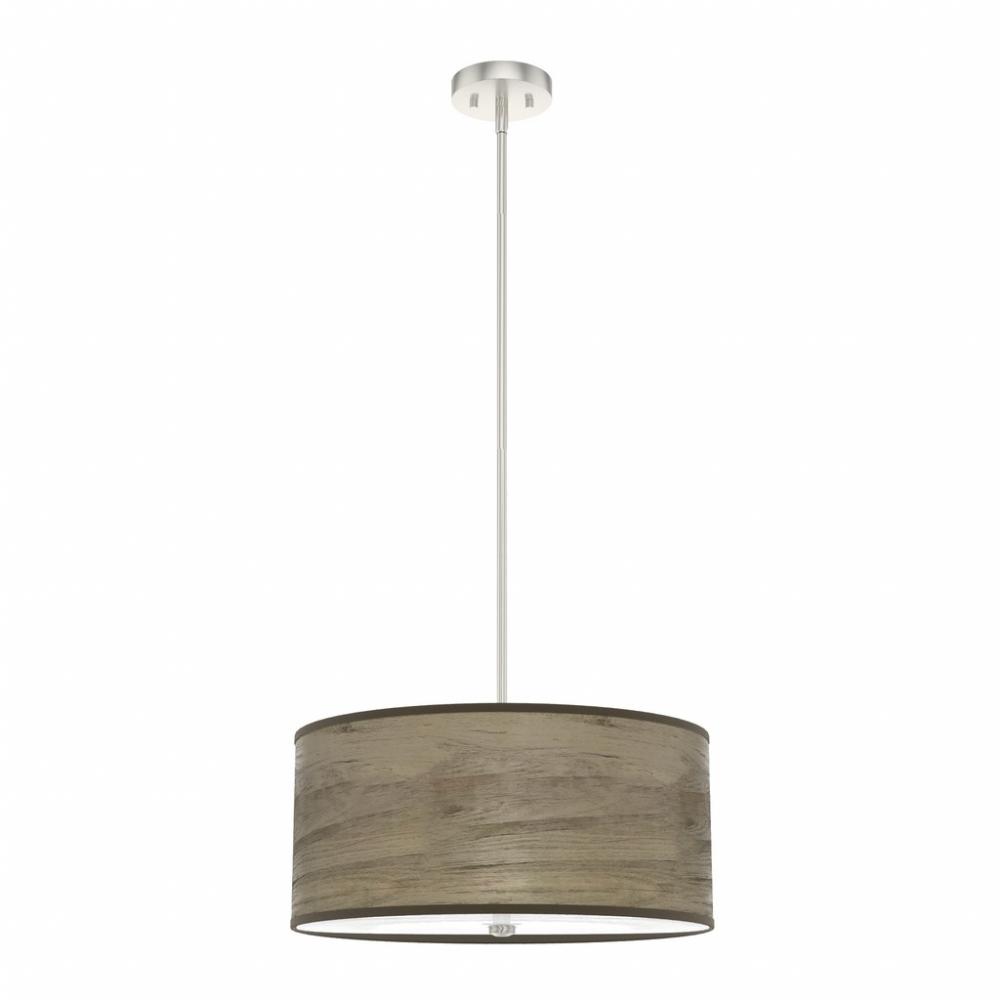 Hunter Solhaven Warm Grey Oak and Brushed Nickel with Painted Cased White Glass 3 Light Pendant Ceil