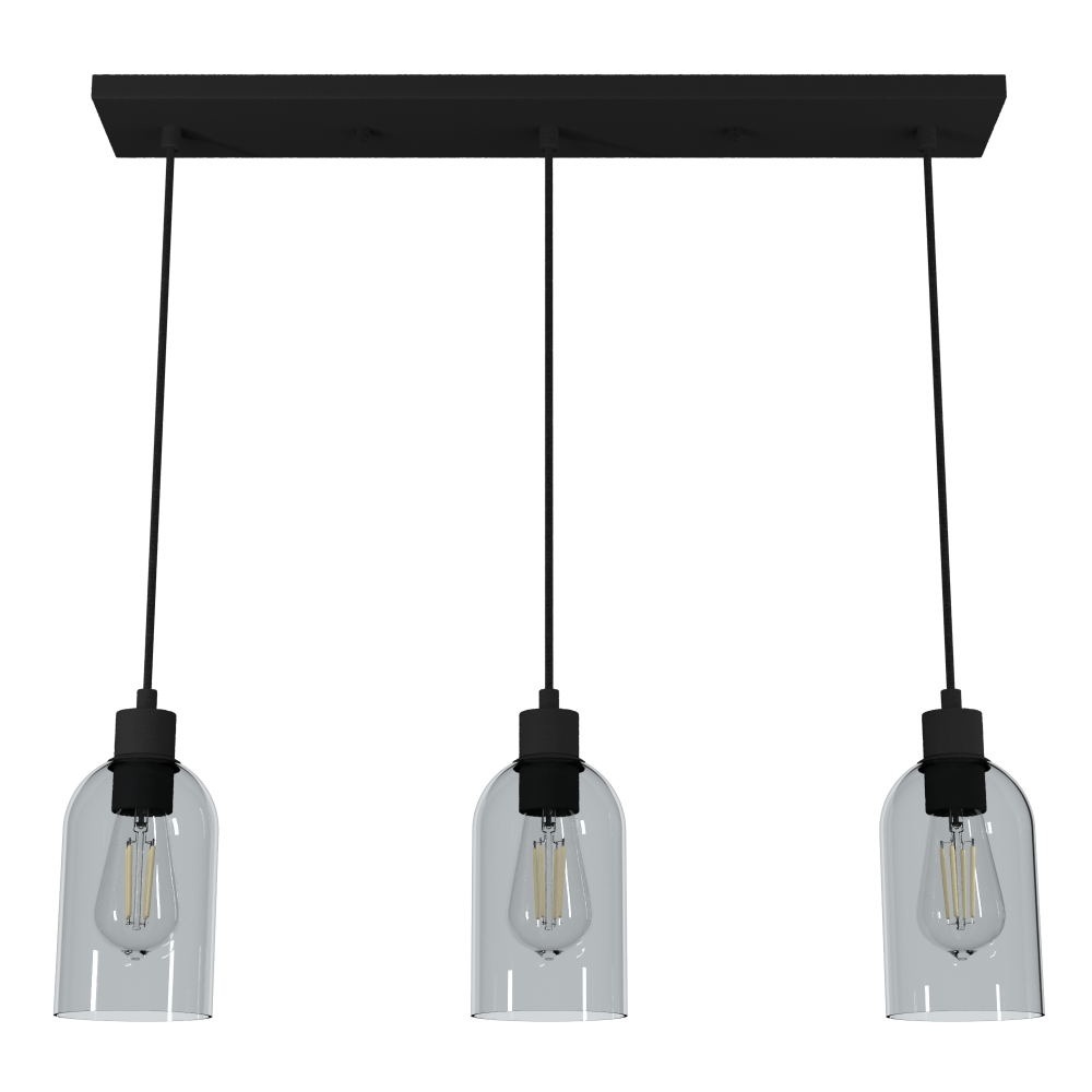 Hunter Lochemeade Natural Black Iron with Smoked Glass 3 Light Pendant Cluster Ceiling Light Fixture