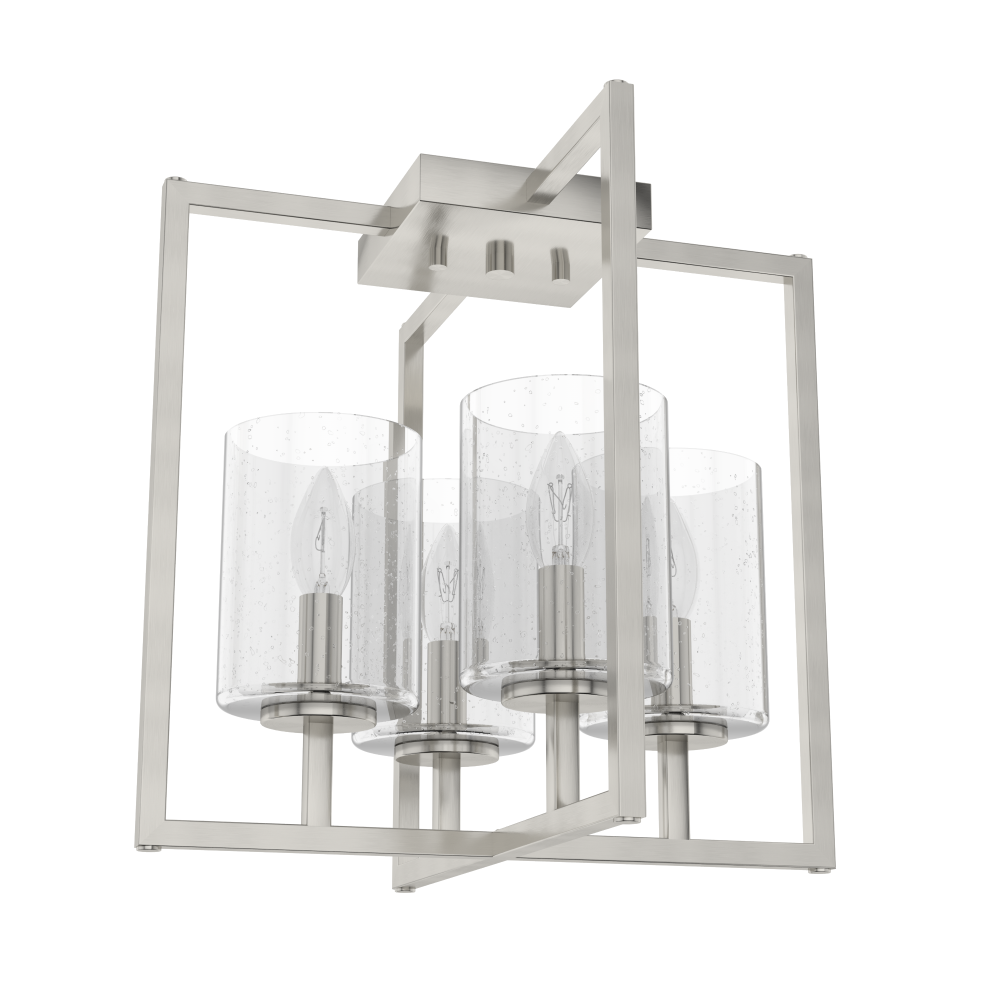 Hunter Kerrison Brushed Nickel with Seeded Glass 4 Light Flush Mount Ceiling Light Fixture
