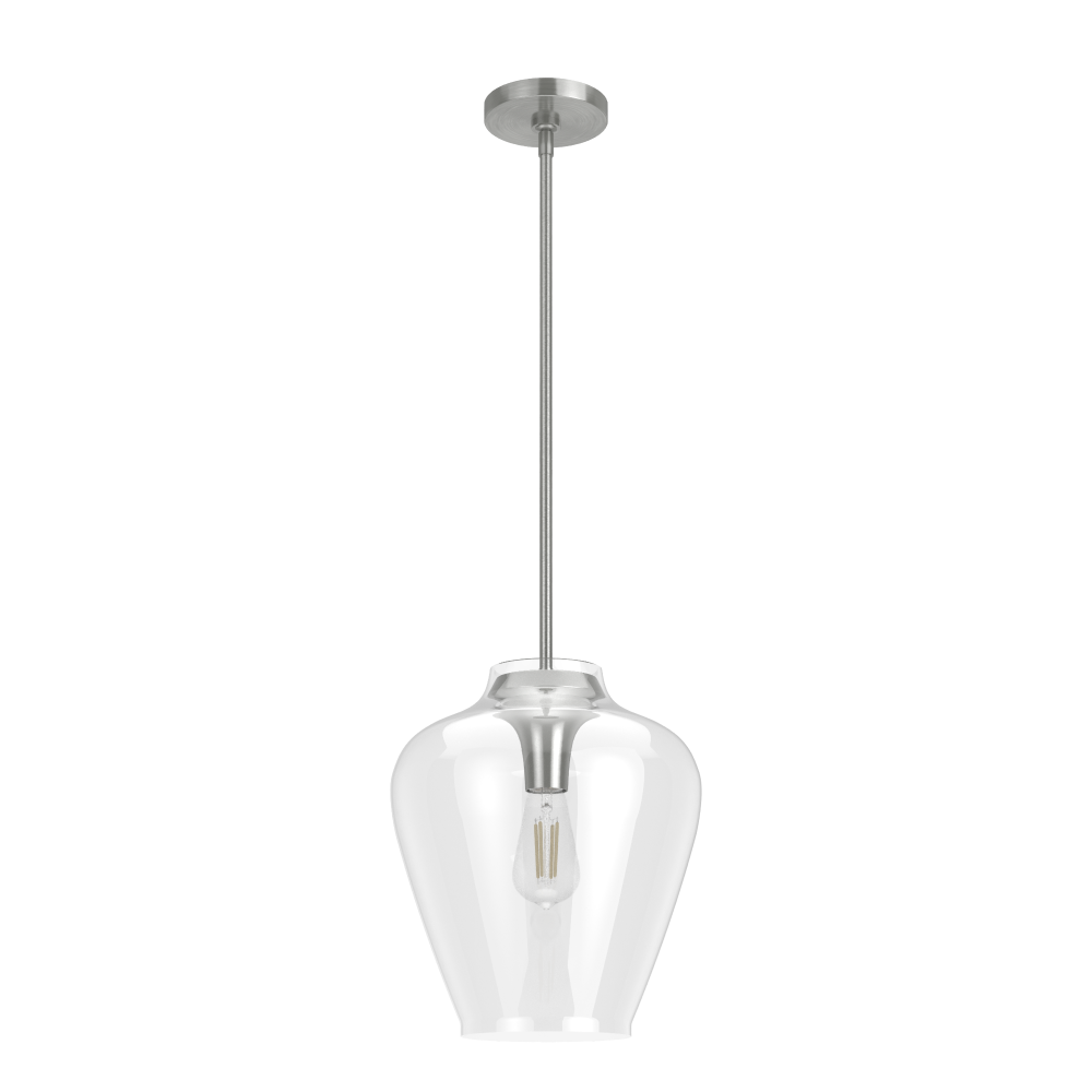 Hunter Vidria Brushed Nickel with Clear Glass 1 Light Pendant Ceiling Light Fixture