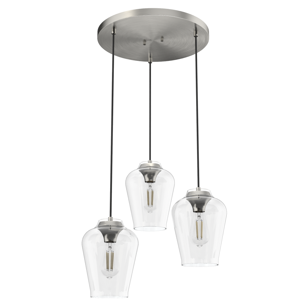 Hunter Vidria Brushed Nickel with Clear Glass 3 Light Pendant Cluster Ceiling Light Fixture