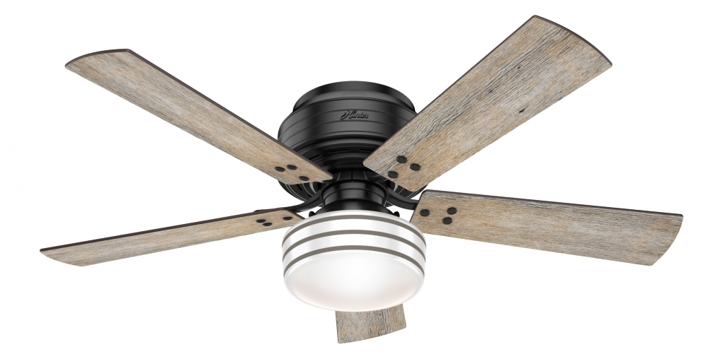 Hunter 52 inch Cedar Key Matte Black Low Profile Damp Rated Ceiling Fan with LED Light Kit and Handh