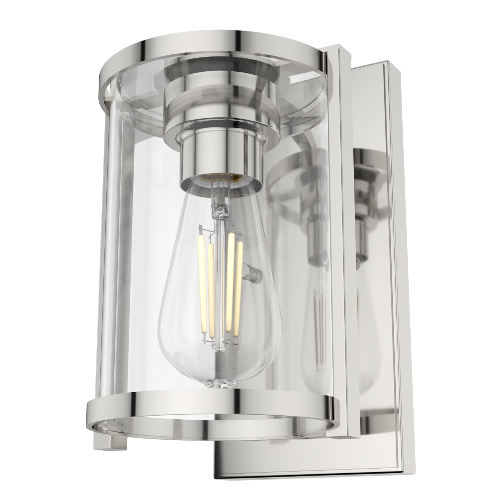 Hunter Astwood Polished Nickel with Clear Glass 1 Light Sconce Wall Light Fixture