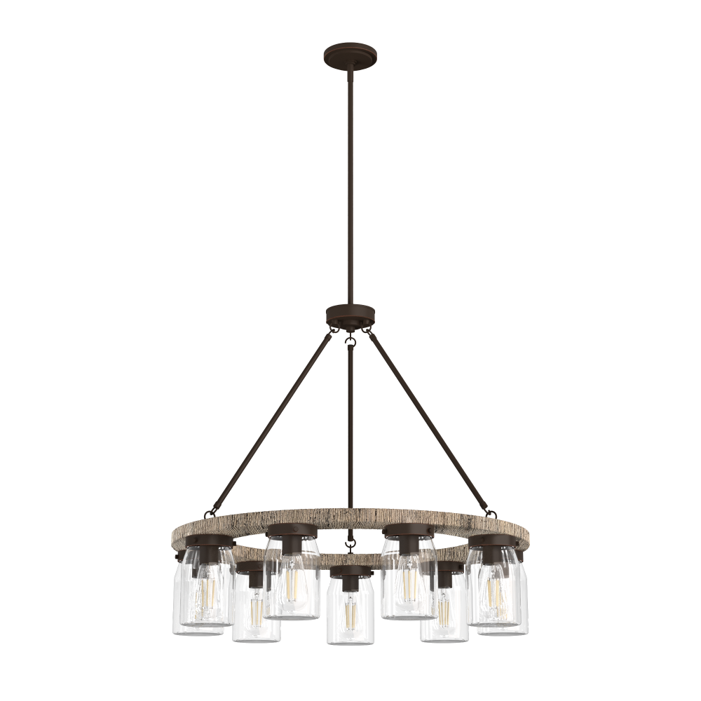 Hunter Devon Park Onyx Bengal and Barnwood with Clear Glass 9 Light Chandelier Ceiling Light Fixture