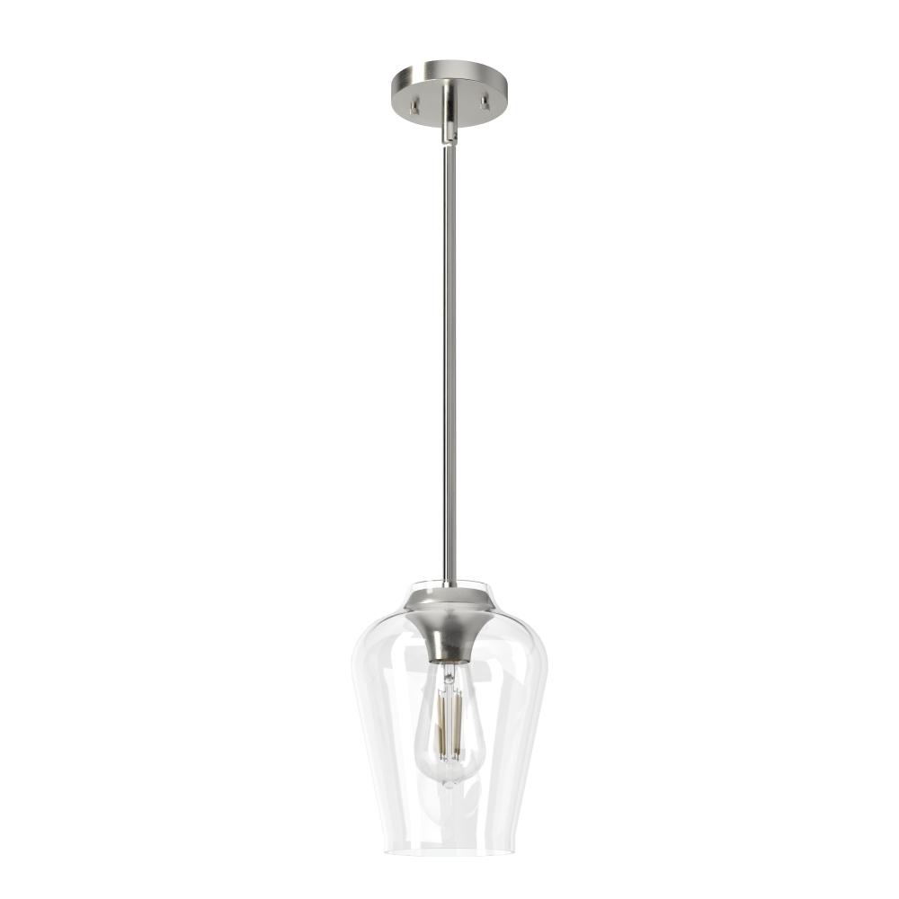 Hunter Vidria Brushed Nickel with Clear Glass 1 Light Pendant Ceiling Light Fixture