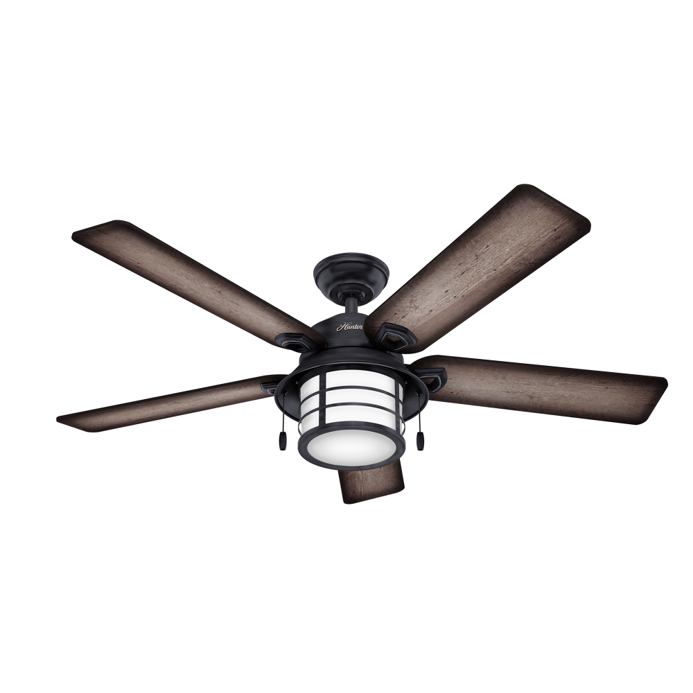 Hunter 54 inch Key Biscayne Weathered Zinc Damp Rated Ceiling Fan with LED Light Kit and Pull Chain