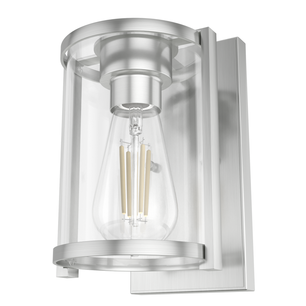 Hunter Astwood Brushed Nickel with Clear Glass 1 Light Sconce Wall Light Fixture