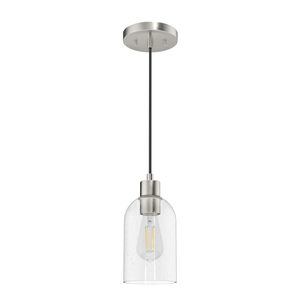 Hunter Lochemeade Brushed Nickel with Seeded Glass 1 Light Pendant Ceiling Light Fixture