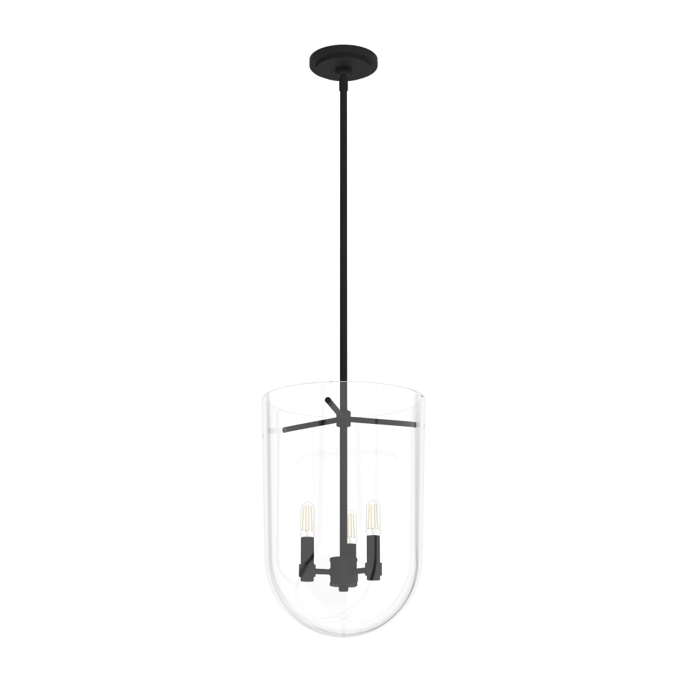 Hunter Sacha Natural Black Iron with Clear Glass 3 Light Pendant Ceiling Light Fixture