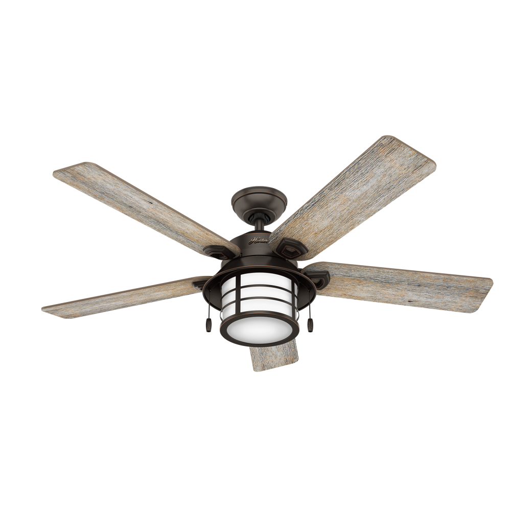 Hunter 54 inch Key Biscayne Onyx Bengal Damp Rated Ceiling Fan with LED Light Kit and Pull Chain