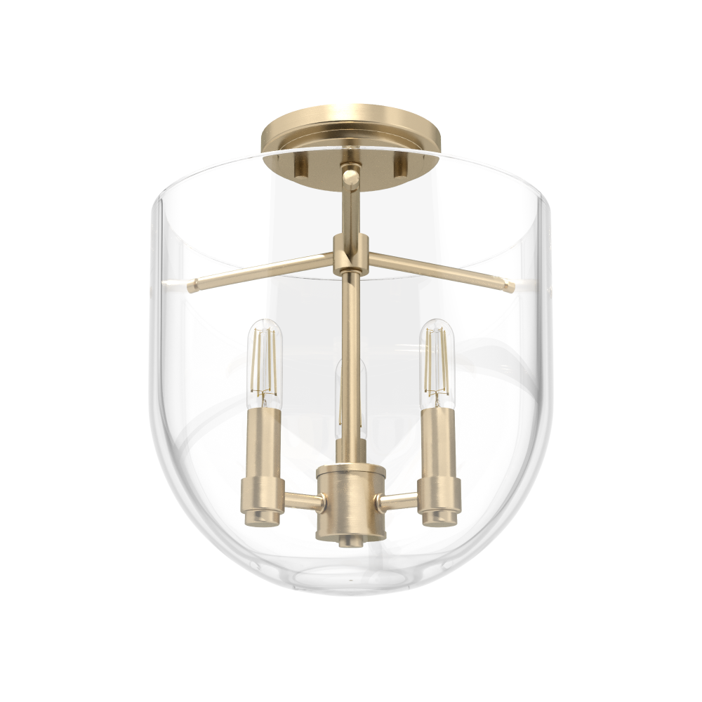 Hunter Sacha Alturas Gold with Clear Glass 3 Light Flush Mount Ceiling Light Fixture