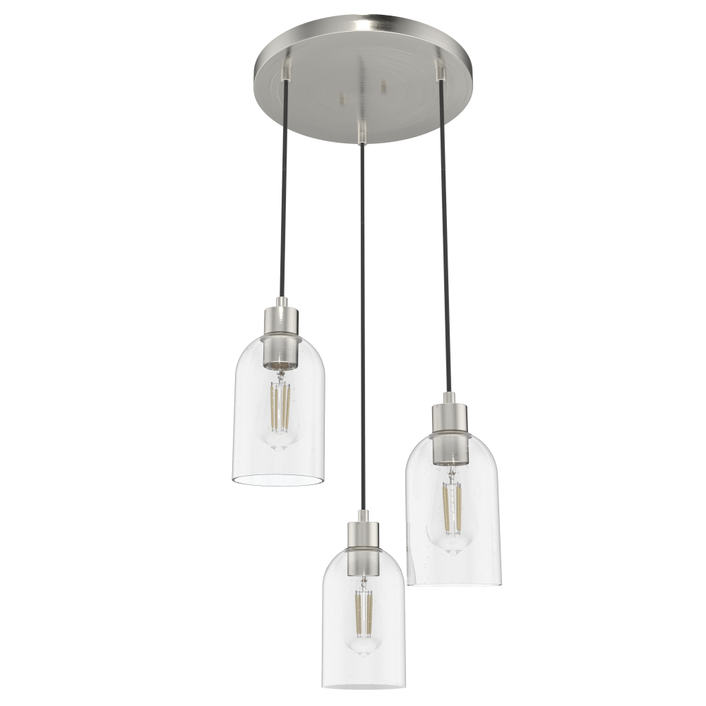 Hunter Lochemeade Brushed Nickel with Seeded Glass 3 Light Pendant Cluster Ceiling Light Fixture