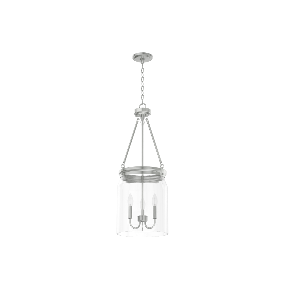Hunter Devon Park Brushed Nickel with Clear Glass 3 Light Pendant Ceiling Light Fixture