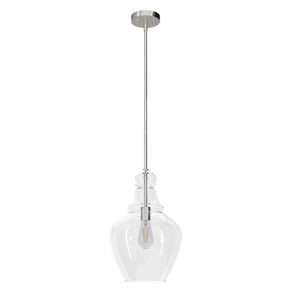 Hunter Maple Park Brushed Nickel with Clear Glass 1 Light Pendant Ceiling Light Fixture