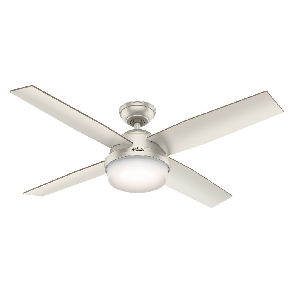 Hunter 52 inch Dempsey Matte Nickel Damp Rated Ceiling Fan with LED Light Kit and Handheld Remote