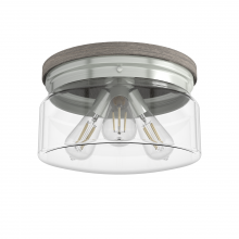 Hunter 19152 - Hunter Devon Park Brushed Nickel and Grey Wood with Clear Glass 3 Light Flush Mount Ceiling Light Fi