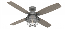 Hunter 50390 - Hunter 52 inch Port Royale Matte Silver Damp Rated Ceiling Fan with LED Light Kit and Handheld Remot