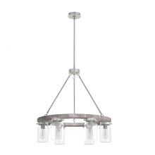 Hunter 19211 - Hunter Devon Park Brushed Nickel and Grey Wood with Clear Glass 6 Light Chandelier Ceiling Light Fix