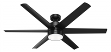 Hunter 59624 - Hunter 60 inch Solaria Matte Black Damp Rated Ceiling Fan with LED Light Kit and Wall Control