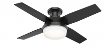 Hunter 50400 - Hunter 44 inch Dempsey Matte Black Low Profile Damp Rated Ceiling Fan with LED Light Kit and Handhel
