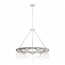 Hunter 19246 - Hunter Devon Park Brushed Nickel and Grey Wood with Clear Glass 9 Light Chandelier Ceiling Light Fix