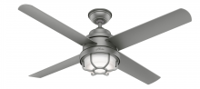 Hunter 55085 - Hunter 54 inch Searow Matte Silver WeatherMax Indoor / Outdoor Ceiling Fan with LED Light Kit and Wa