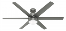 Hunter 59625 - Hunter 60 inch Solaria Matte Silver Damp Rated Ceiling Fan with LED Light Kit and Wall Control