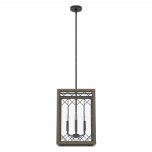 Hunter 19371 - Hunter Chevron Rustic Iron and French Oak with Seeded Glass 4 Light Pendant Ceiling Light Fixture