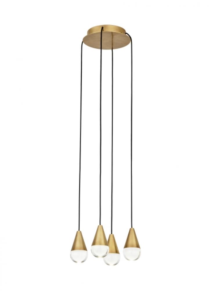 Modern Cupola dimmable LED 4-light Chandelier Ceiling Light in a Natural Brass/Gold Colored finish