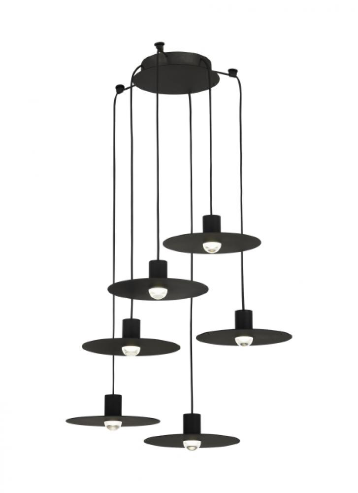 Modern Eaves dimmable LED 6-light in a Nightshade Black finish Ceiling Chandelier