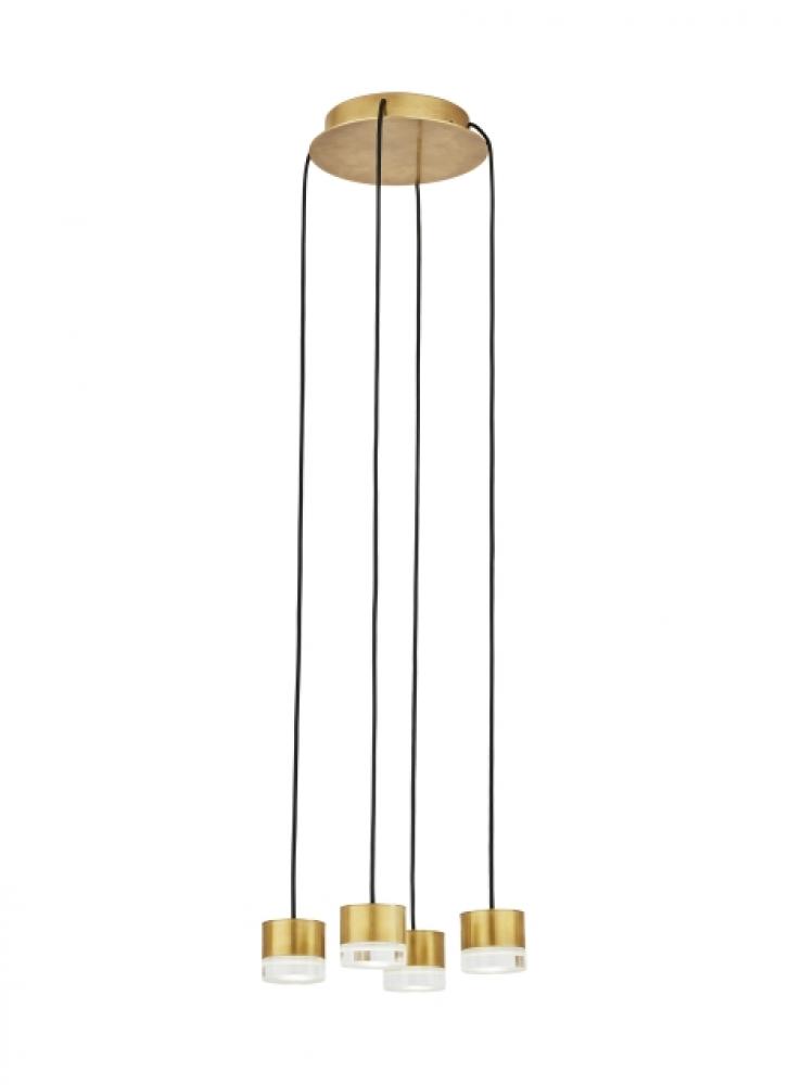 Modern Gable dimmable LED 4-light Ceiling Chandelier in a Natural Brass/Gold Colored finish