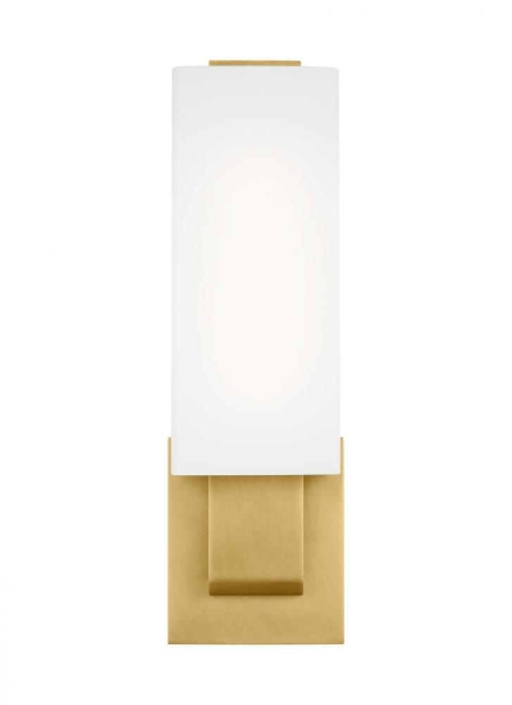 Kisdon Contemporary dimmable LED Small Wall Sconce Light in a Natural Brass/Gold Colored finish