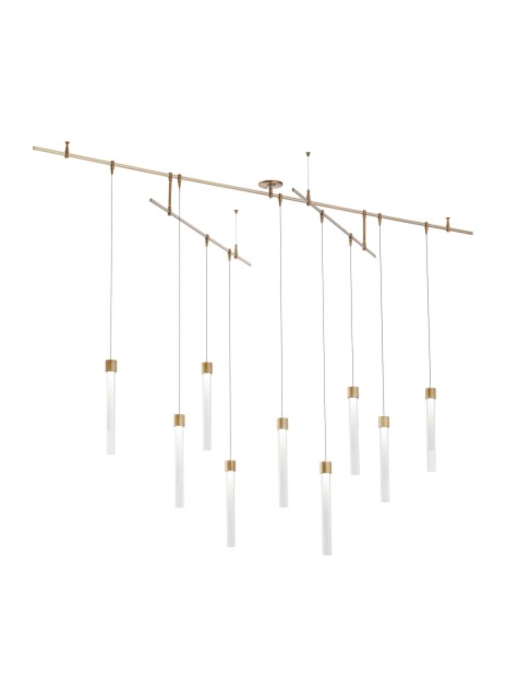 Modern Mini Linger dimmable LED Chandelier Ceiling Light in a Natural Brass/Gold Colored finish