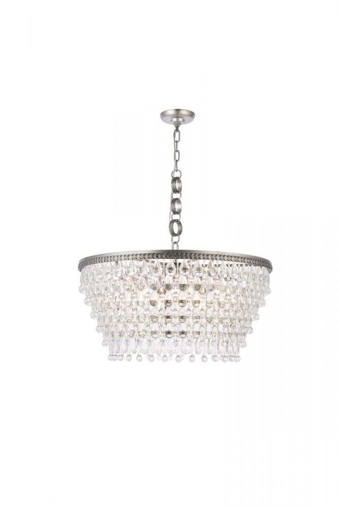 Nordic 6 Light Antique Silver Chandelier Clear Royal Cut Crystal
