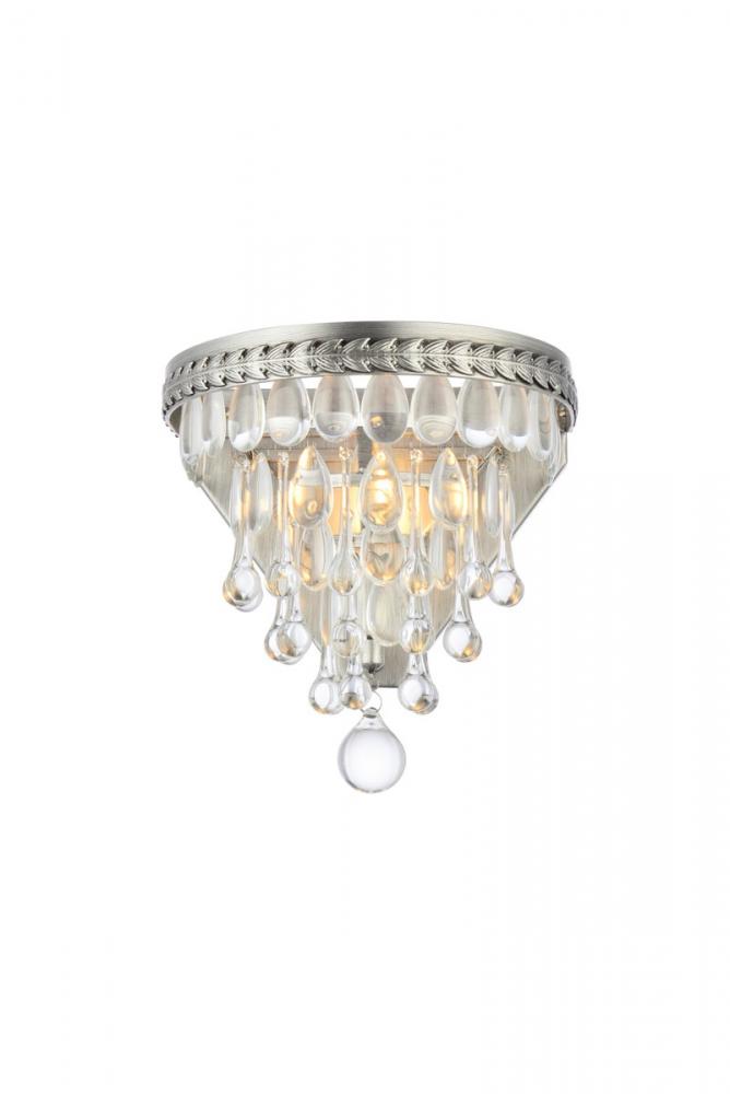 Nordic 1 Light Antique Silver Wall Sconce Clear Royal Cut Crystal