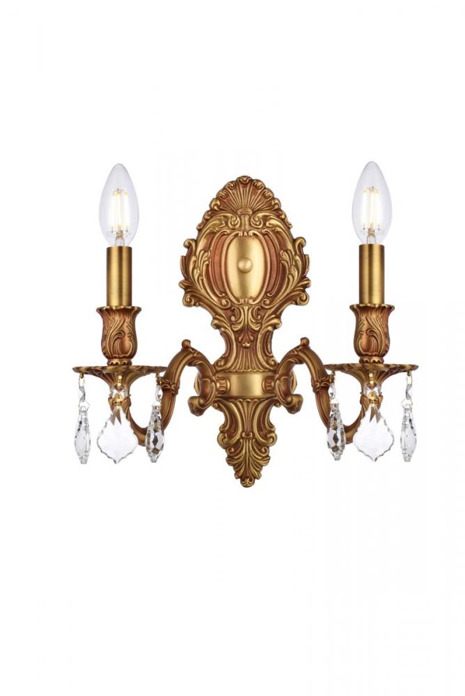 Monarch 2 Light French Gold Wall Sconce Clear Royal Cut Crystal
