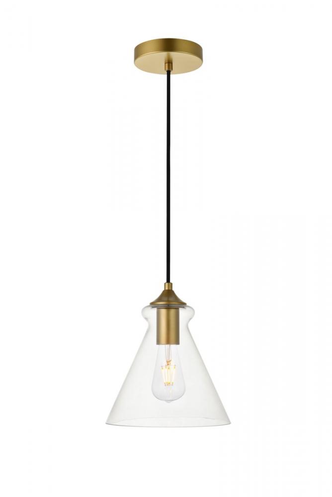 Destry 1 Light Brass Pendant with Clear Glass