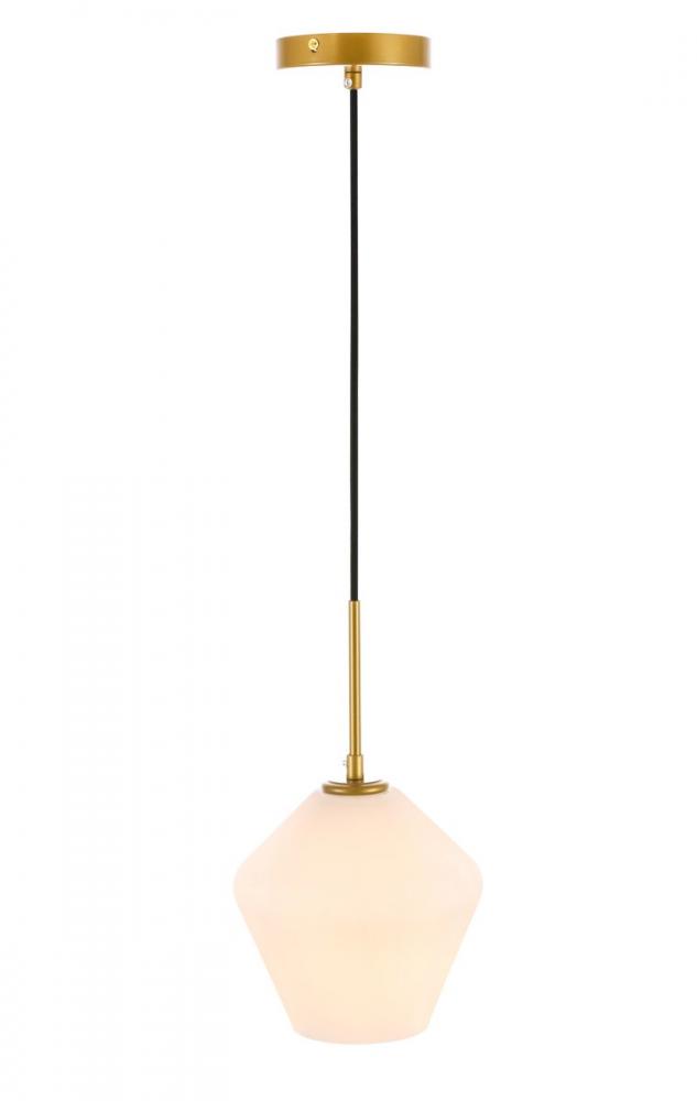 Gene 1 Light Brass and Frosted White Glass Pendant