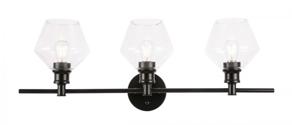 Gene 3 Light Black and Clear Glass Wall Sconce